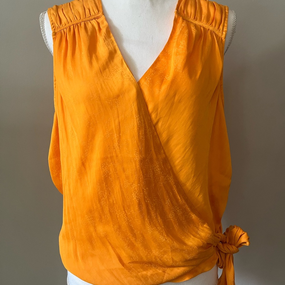 Maeve Yellow Sleeveless Faux Wrap Sleeveless Top Size Large